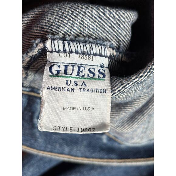 Vintage Guess Jeans Jacket Mens Large Blue Denim Trucker Made in USA 10807 90s - Picture 4 of 7